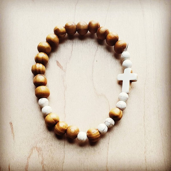 Bracelet Bar-Wood & White Turquoise Beads