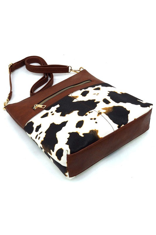 Leopard Cow Flower Pocket Crossbody Bag