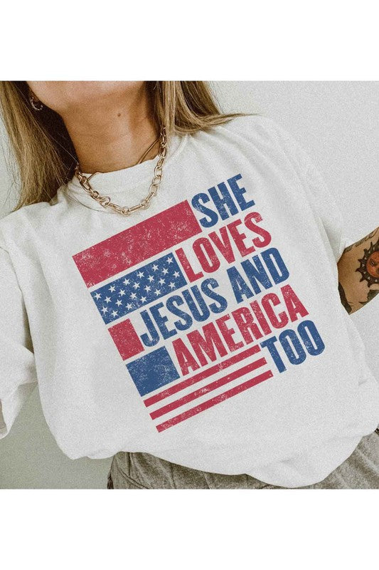 LOVES JESUS AND AMERICA GRAPHIC TEE / T-SHIRT