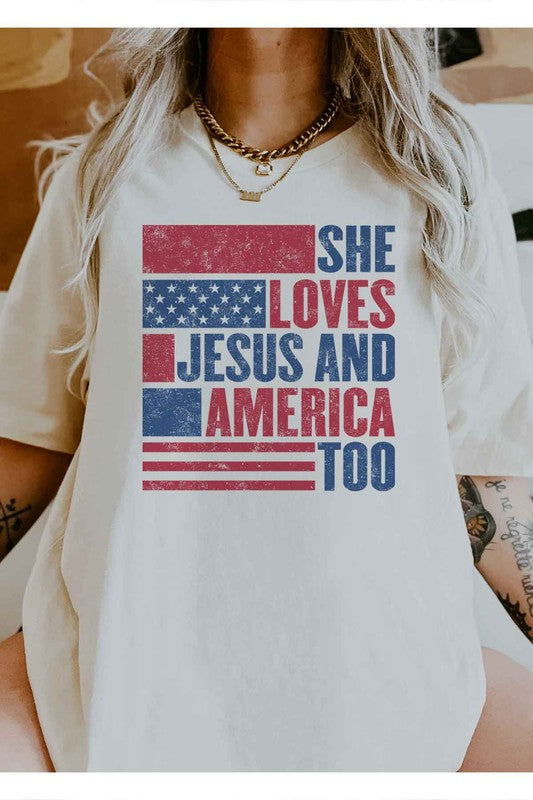 LOVES JESUS AND AMERICA GRAPHIC TEE / T-SHIRT