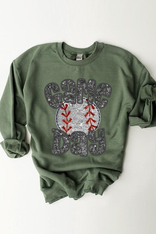 Baseball Game Day Faux Sequins Graphic Sweatshirts