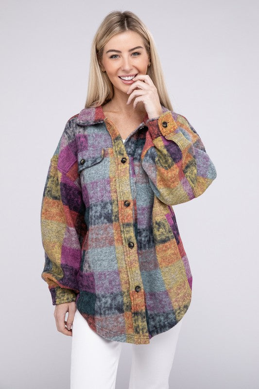 Loose Fit Buttoned Down Check Shirt Jacket