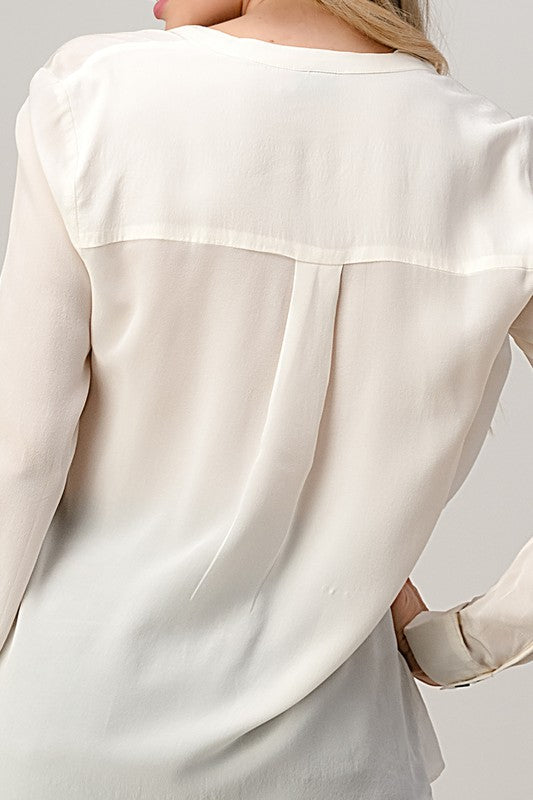 Ruffled Neck Button Front Shirts With Long Sleeves