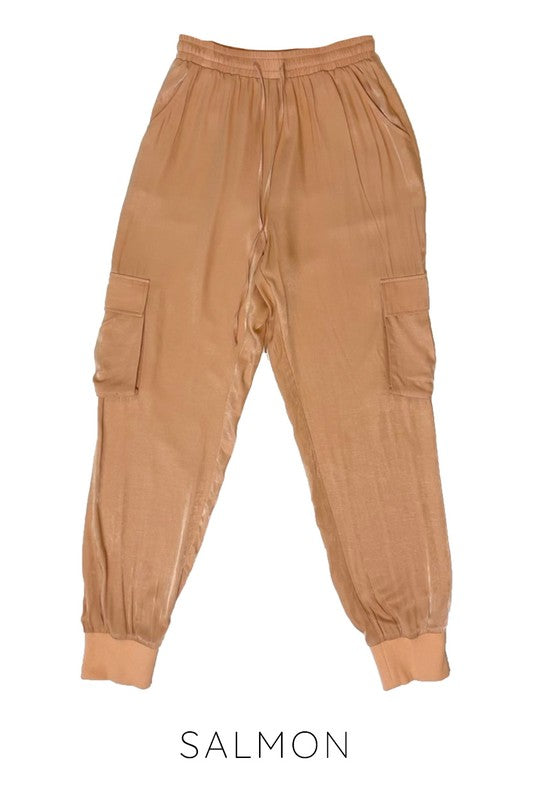 Textured satin cargo pants