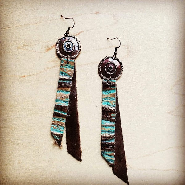 Leather Rectangle Earrings in Turquoise Chateau