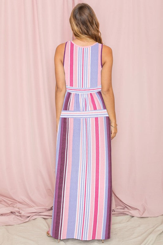 Sleeveless Mix Stripe Maxi Dress