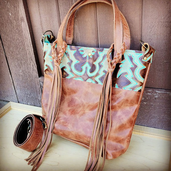 Tejas Bucket Handbag with Turquoise Laredo Accent