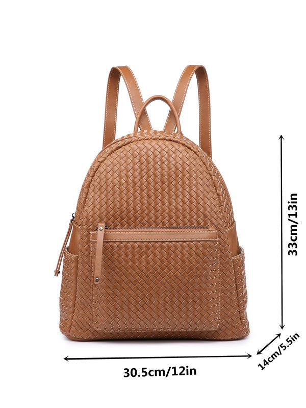 Woven backpack purse for women brown