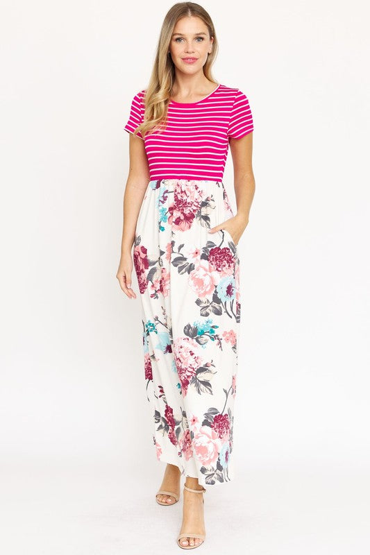 Plus Short Sleeve Floral Maxi Dress