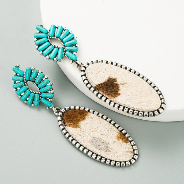 Turquoise Leather Horsehair earring
