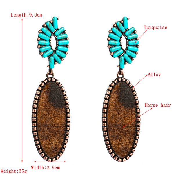 Turquoise Leather Horsehair earring