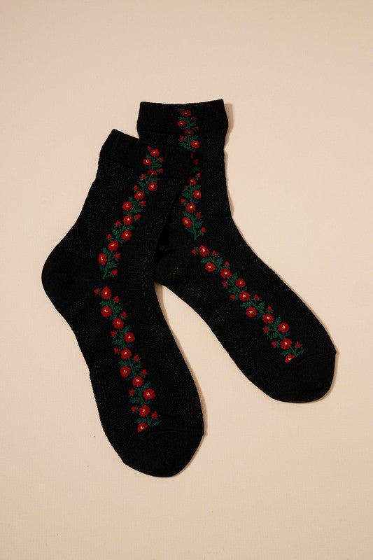 Floral Trim Knit Socks